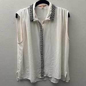 Gibson Latimer White Embellished Sleeveless Blouse